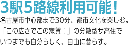 3駅5路線利用可能！名古屋市中心部まで30分、都市文化を楽しむ。「この広さでこの家賃！」の分散型サ高住でいつまでも自分らしく、自由に暮らす。